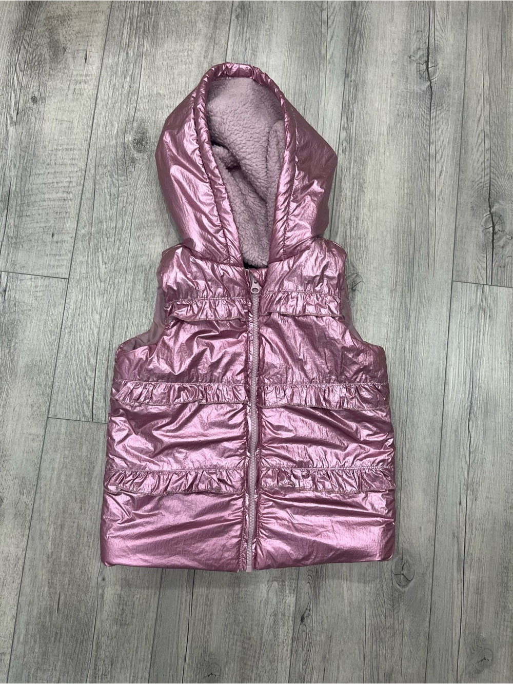 5 for $10 Andy & Evan Metallic Rose Pink Hooded Puffer Vest